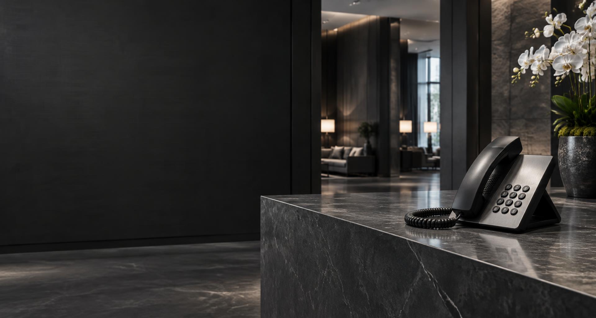 A reservation telephone at a luxury hotel reception desk